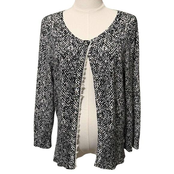 White House Black Market Beaded Fringe Cardigan | Black & White | Size L - Picture 4 of 9